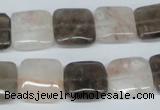 CPQ112 14*14mm square natural pink crystal & smoky quartz beads