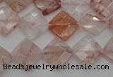 CPQ225 15.5 inches 12*12mm faceted diamond natural pink quartz beads