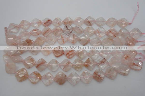 CPQ226 15.5 inches 15*15mm faceted diamond natural pink quartz beads