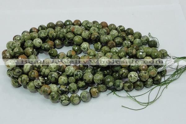 CPS113 15.5 inches 14mm faceted round green peacock stone beads