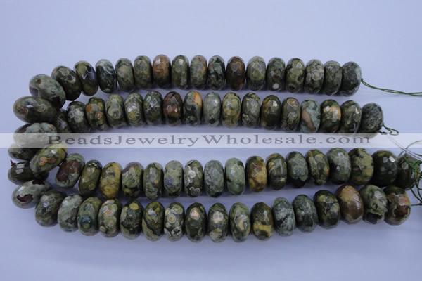 CPS120 15.5 inches 10*20mm faceted rondelle green peacock stone beads