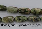 CPS129 15.5 inches 8*16mm faceted rice green peacock stone beads