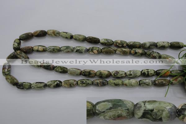 CPS129 15.5 inches 8*16mm faceted rice green peacock stone beads