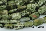 CPS23 15.5 inches 8*12mm rectangle green peacock stone beads