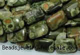 CPS24 15.5 inches 10*14mm rectangle green peacock stone beads