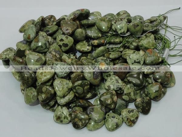 CPS33 15.5 inches 20*20mm triangle green peacock stone beads