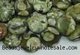 CPS36 15.5 inches 12mm flat round green peacock stone beads