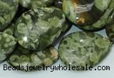 CPS49 15.5 inches 22*30mm flat teardrop green peacock stone beads