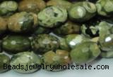 CPS68 15.5 inches 10*15mm faceted rice green peacock stone beads