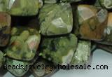 CPS74 15.5 inches 15*15mm faceted rhombic green peacock stone beads