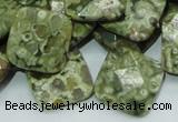 CPS75 15.5 inches 20*20mm faceted rhombic green peacock stone beads