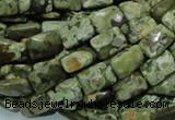 CPS78 15.5 inches 10*14mm faceted rectangle green peacock stone beads