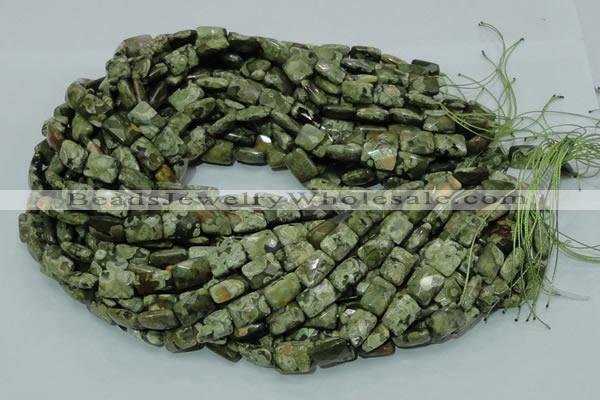 CPS78 15.5 inches 10*14mm faceted rectangle green peacock stone beads