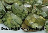 CPS80 15.5 inches 15*20mm faceted rectangle green peacock stone beads