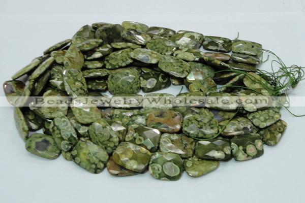 CPS81 15.5 inches 18*25mm faceted rectangle green peacock stone beads