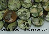 CPS86 15.5 inches 16mm faceted flat round green peacock stone beads