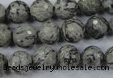 CPT114 15.5 inches 12mm faceted round grey picture jasper beads