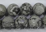 CPT116 15.5 inches 16mm faceted round grey picture jasper beads