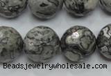 CPT117 15.5 inches 18mm faceted round grey picture jasper beads