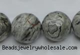 CPT118 15.5 inches 20mm faceted round grey picture jasper beads