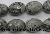 CPT123 15.5 inches 16*20mm faceted rice grey picture jasper beads