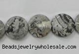 CPT125 15.5 inches 15mm faceted coin grey picture jasper beads