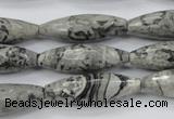 CPT136 15.5 inches 10*30mm faceted rice grey picture jasper beads