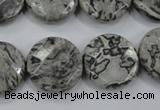 CPT141 15.5 inches 20mm faceted coin grey picture jasper beads