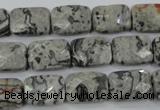 CPT152 15.5 inches 10*14mm faceted rectangle grey picture jasper beads