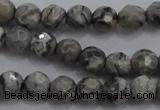 CPT186 15.5 inches 4mm faceted round grey picture jasper beads