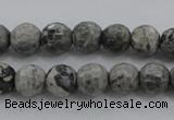 CPT187 15.5 inches 6mm faceted round grey picture jasper beads