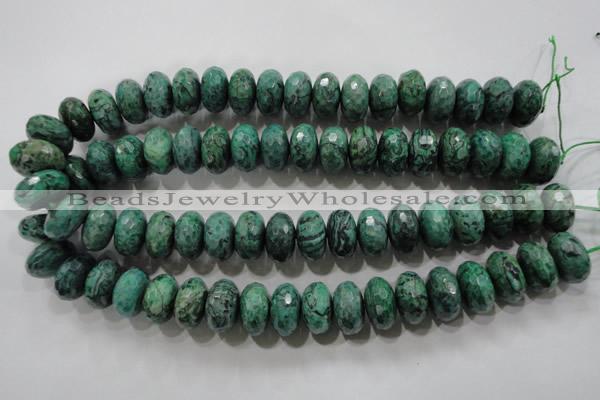 CPT226 15.5 inches 10*18mm faceted rondelle green picture jasper beads