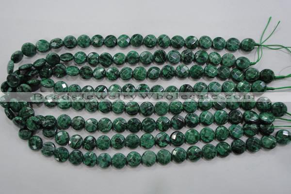 CPT231 15.5 inches 10mm faceted coin green picture jasper beads