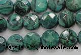CPT232 15.5 inches 12mm faceted coin green picture jasper beads