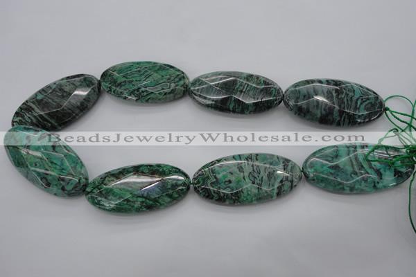 CPT341 15.5 inches 25*50mm faceted oval green picture jasper beads