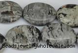 CPT356 15.5 inches 18*25mm oval grey picture jasper beads