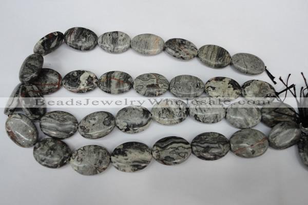 CPT356 15.5 inches 18*25mm oval grey picture jasper beads