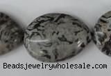 CPT358 15.5 inches 22*30mm flat teardrop grey picture jasper beads