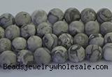 CPT570 15.5 inches 4mm round matte grey picture jasper beads