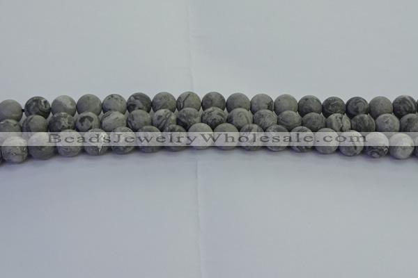 CPT572 15.5 inches 8mm round matte grey picture jasper beads