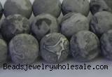 CPT573 15.5 inches 10mm round matte grey picture jasper beads