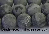 CPT574 15.5 inches 12mm round matte grey picture jasper beads