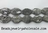 CPT582 30*40mm - 32*42mm faceted octagonal grey picture jasper beads