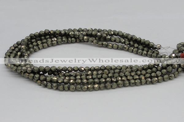 CPY04 16 inches 6mm faceted round pyrite gemstone beads wholesale