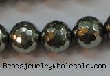 CPY108 15.5 inches 10mm faceted round pyrite gemstone beads wholesale