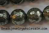 CPY109 15.5 inches 12mm faceted round pyrite gemstone beads wholesale