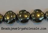 CPY163 15.5 inches 15mm carved flower pyrite gemstone beads wholesale