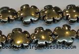 CPY164 15.5 inches 16mm carved flower pyrite gemstone beads wholesale