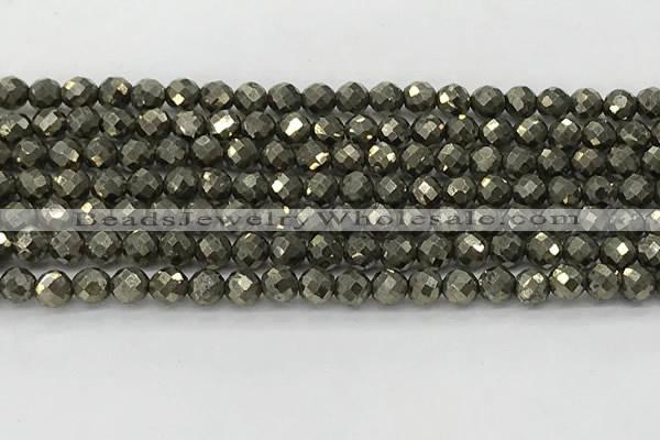 CPY265 15.5 inches 4mm faceted round pyrite gemstone beads