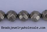 CPY29 16 inches 8mm faceted round pyrite gemstone beads wholesale